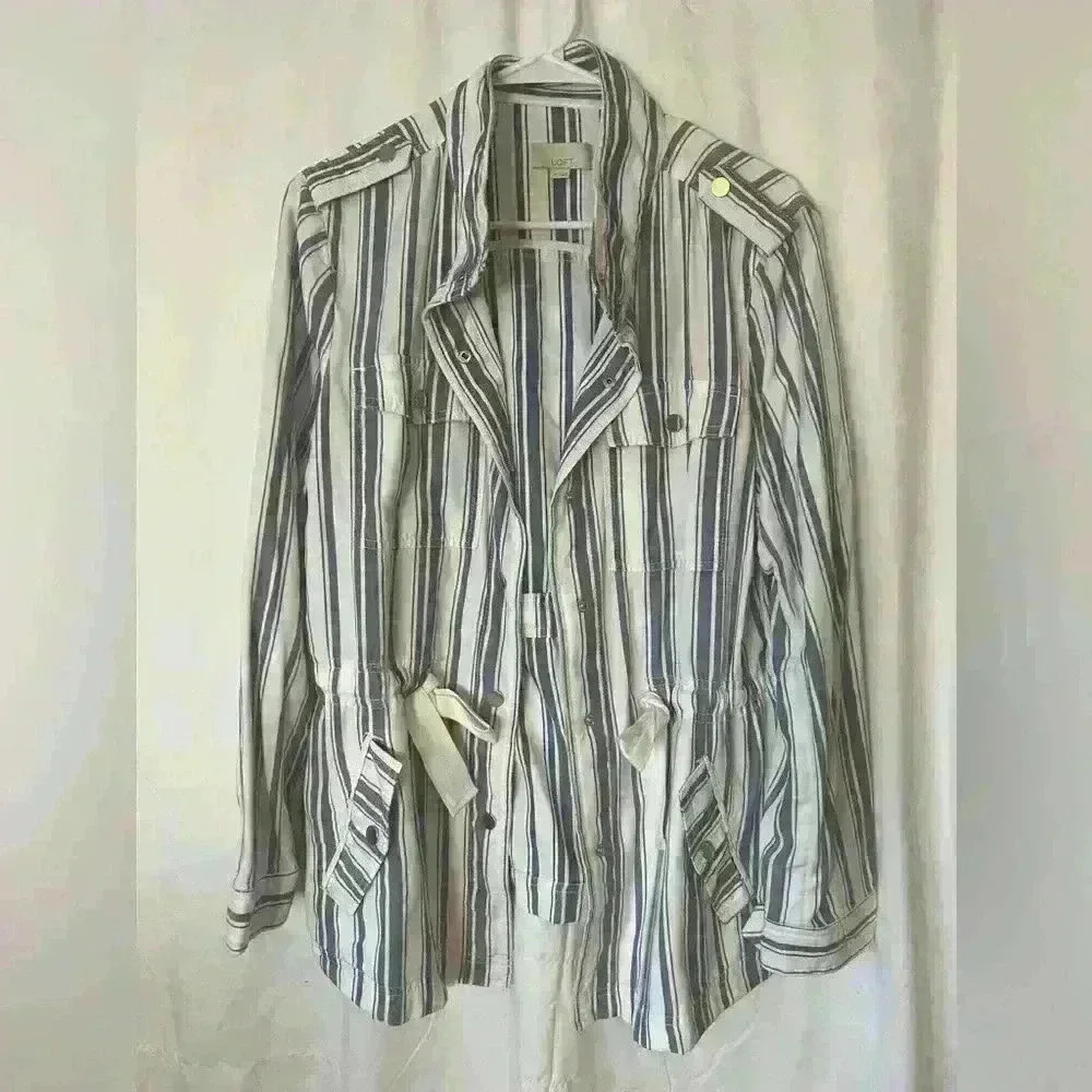 Loft Stripe Cinch Waist Jacket - Picture 4 of 13